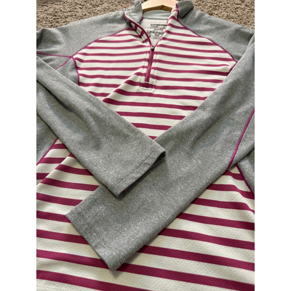 Patagonia Capilene 3 Midweight Quarter Zip Pullover Women Small Pink Stripe Gray - Picture 3 of 8